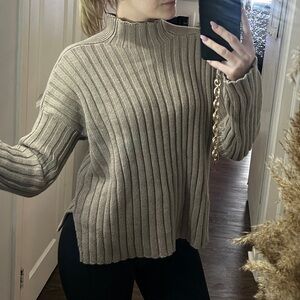 Abercrombie & Fitch Ribbed Mock Neck Sweater in Taupe